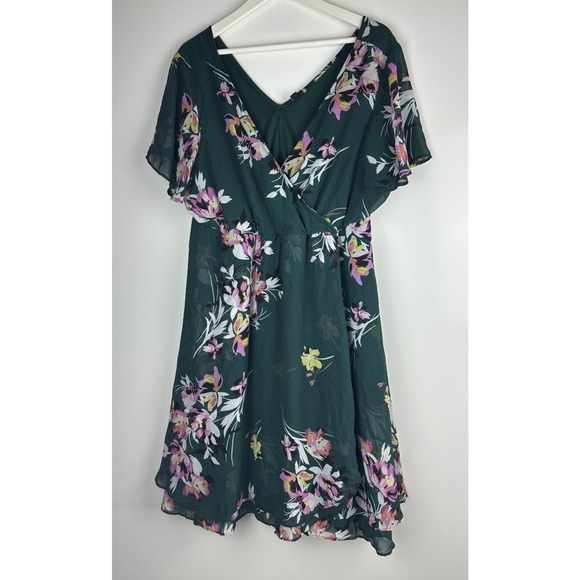 *Flawed Torrid Midi Chiffon Wrap Dress Green Floral Missing Belt Plus Size 1 1X - Picture 15 of 15